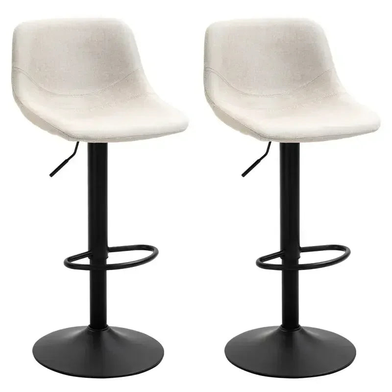 Adjustable Bar Stools in White Leather with Curved Backrest and Swivel Seat, Height Adjustable Counter Chairs with Footrest and Metal Base for Kitchen and Home Bar by DYPODTEN