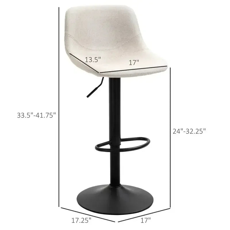 DYPODTEN Adjustable Bar Stools in White Leather with Curved Backrest, Swivel Seat and Chrome Base – Height 31.5-41.5 Inch, Seat 17 x 13.5 Inch, Ideal for Kitchen Counter and Home Bar