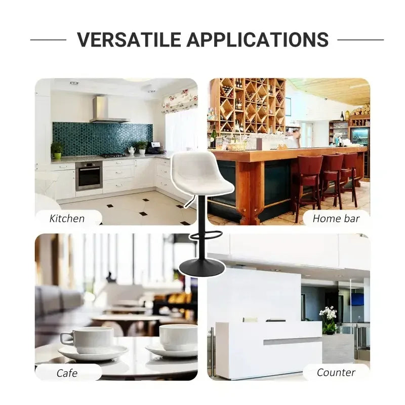 Adjustable Bar Stools in White Leather by DYPODTEN for Kitchen Island, Home Bar, Café Counter, and Breakfast Nook, Featuring Swivel Seat and Footrest