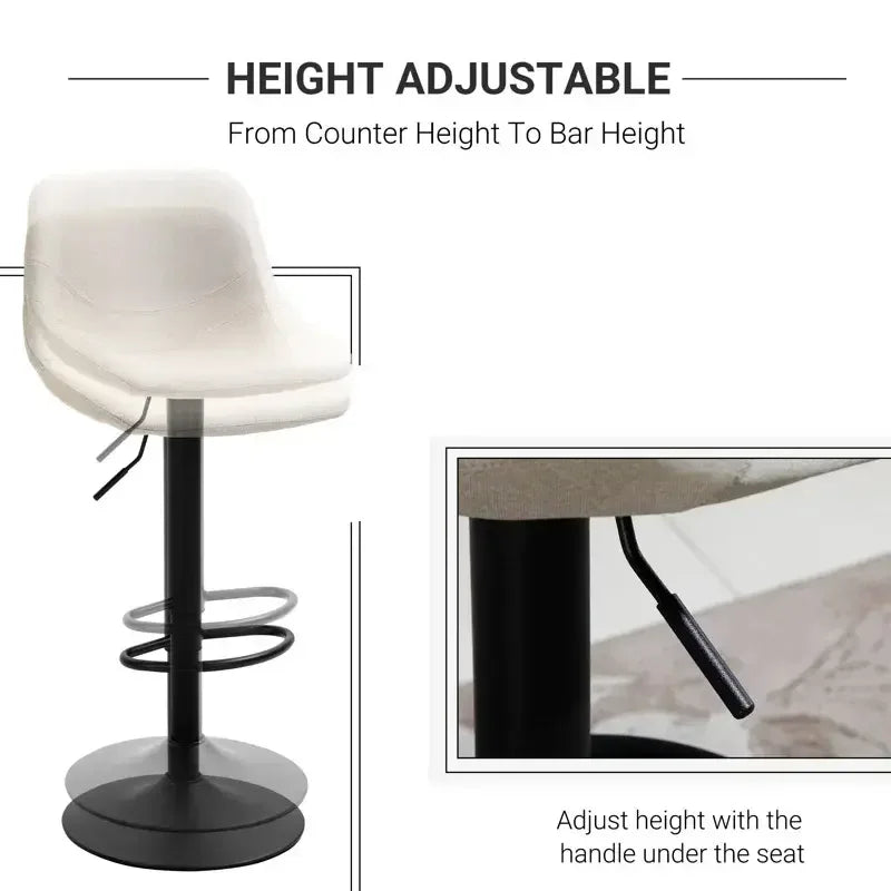 White Adjustable Bar Stools by DYPODTEN with Leather Seats and Chrome Base, Height Adjustable from Counter to Bar with Easy Handle Control