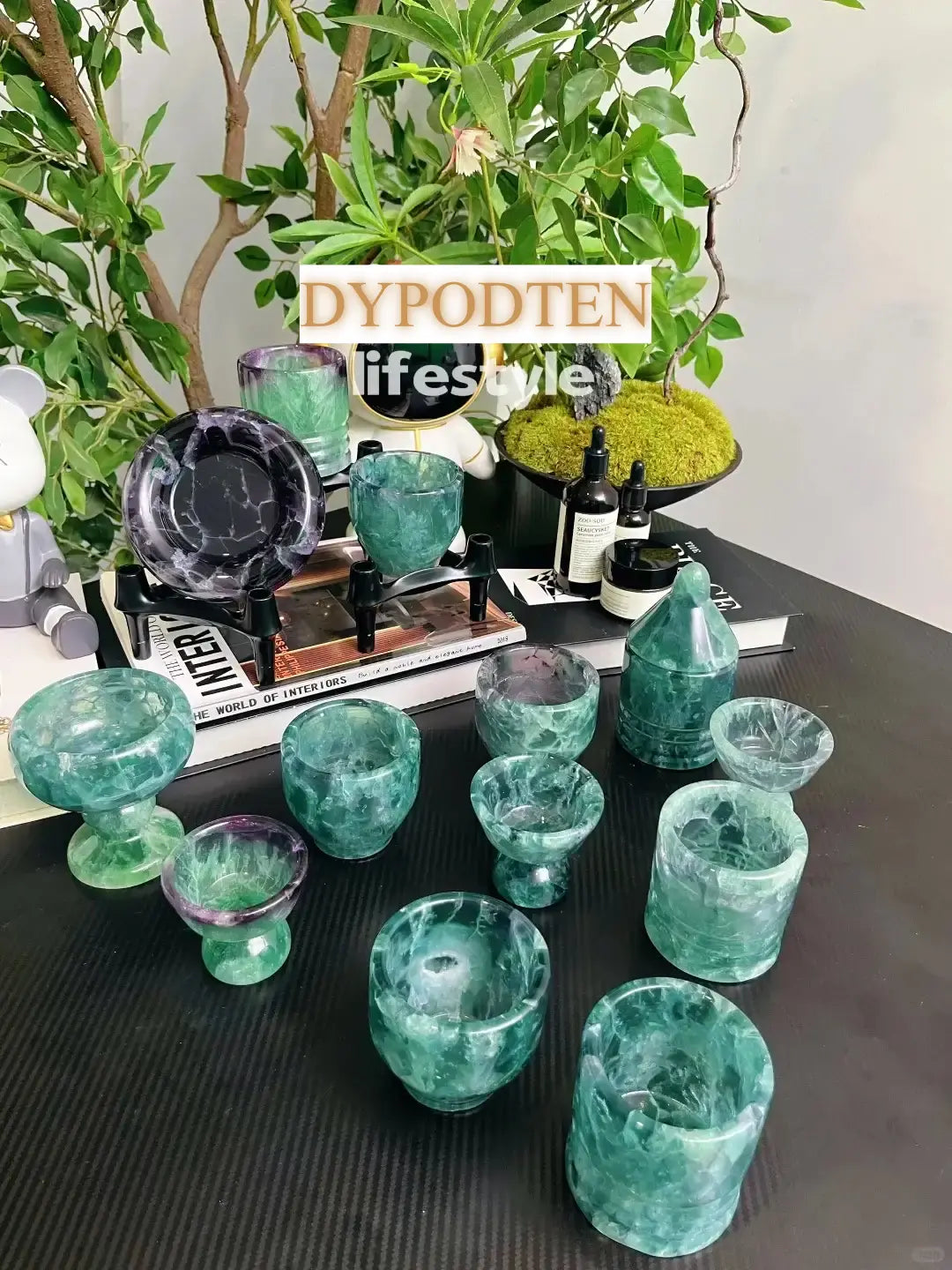 Green Fluorite Candle Holders, Candlesticks With Pillar Candles for Home Decor