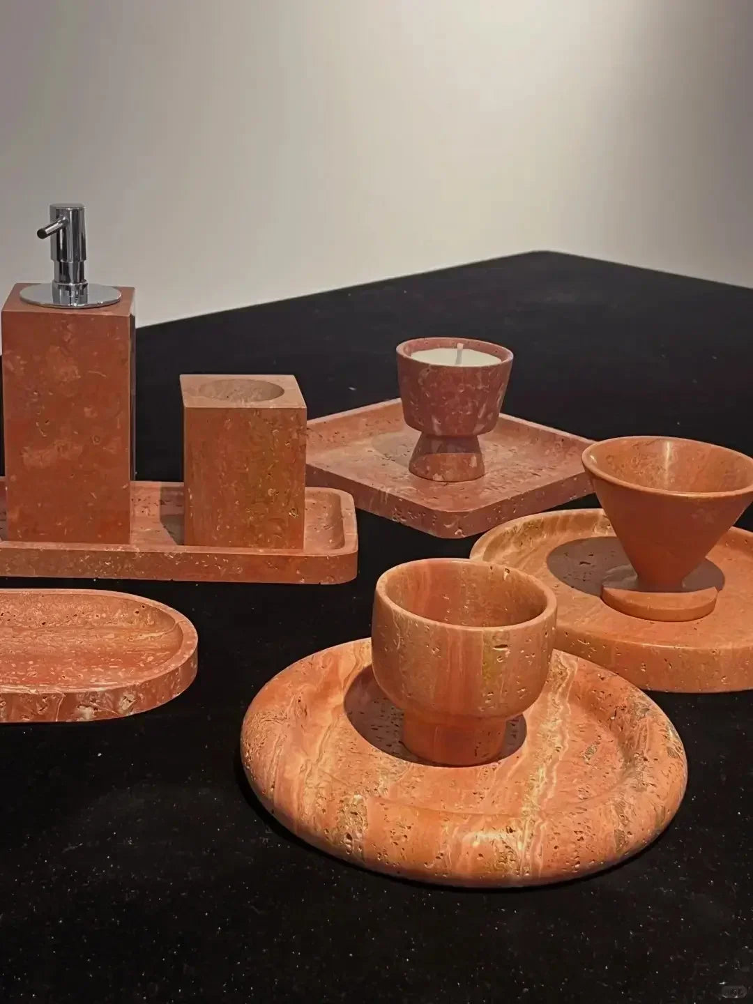 Round Marble Tray – Thickened Natural Red Cave Stone for Cups & Jewelry