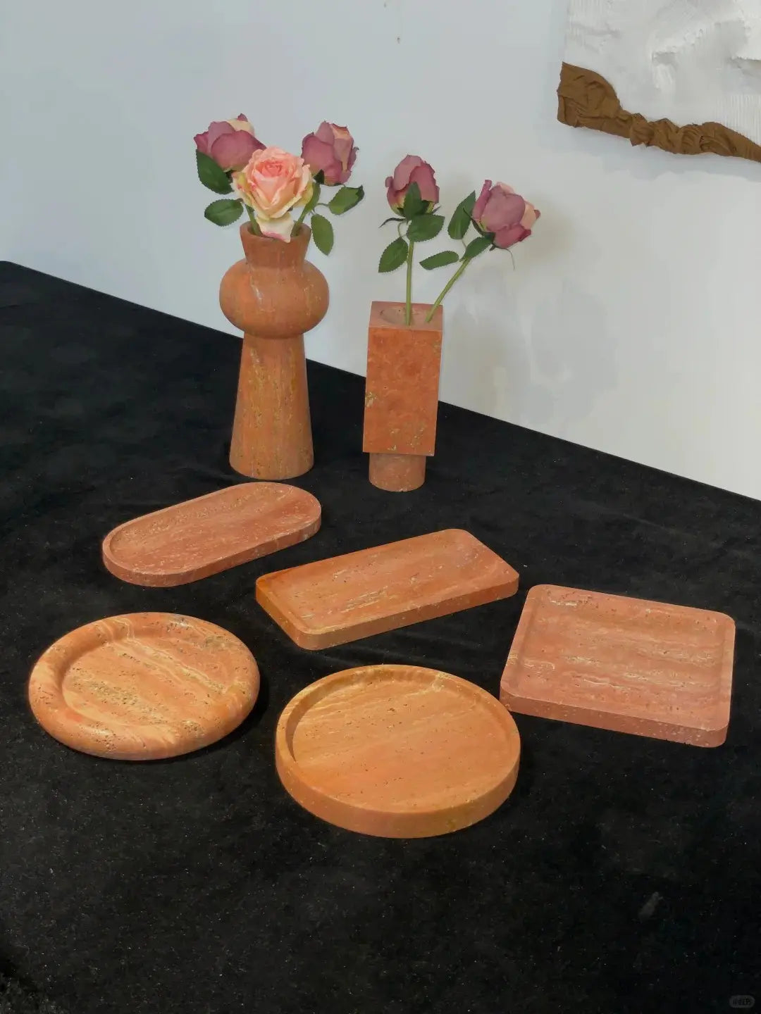 Round Marble Tray – Natural Red Cave Stone for Cups, Jewelry & Soap
