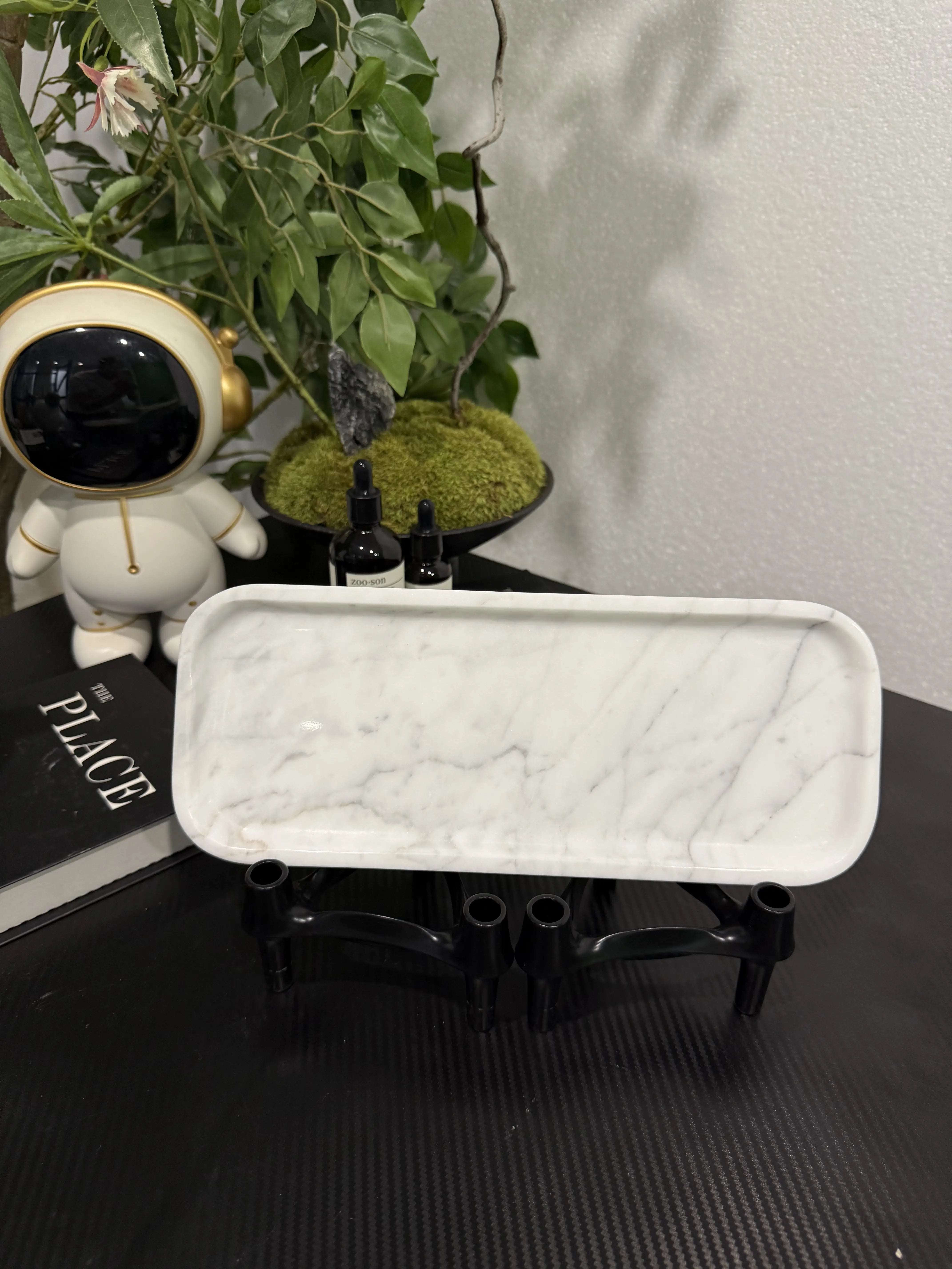 Premium White Marble Tray – Rectangular Decorative Holder for Jewelry & Scents