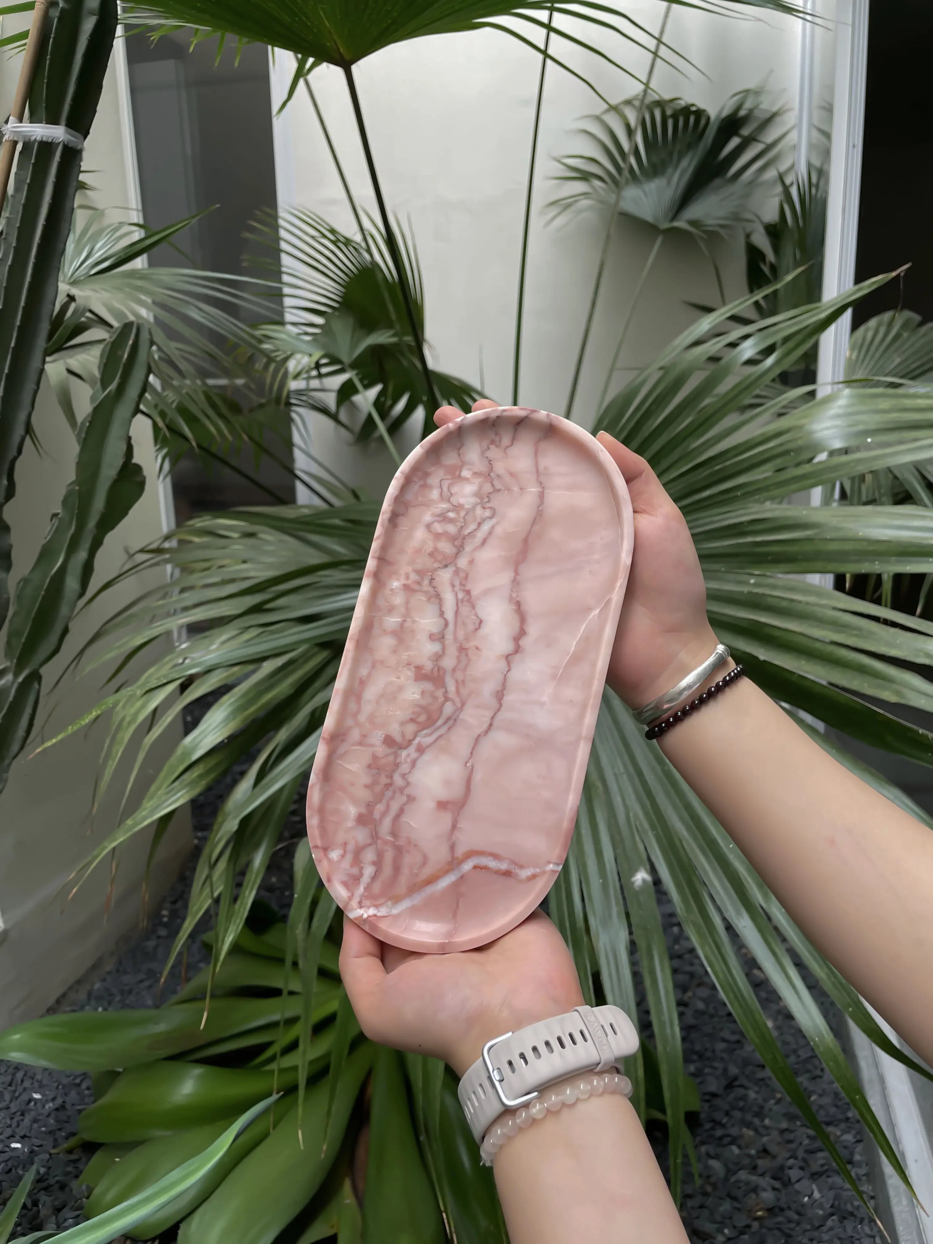 Natural Marble Vanity Tray - Bathroom and Sink Organizer Tray | Runway shape