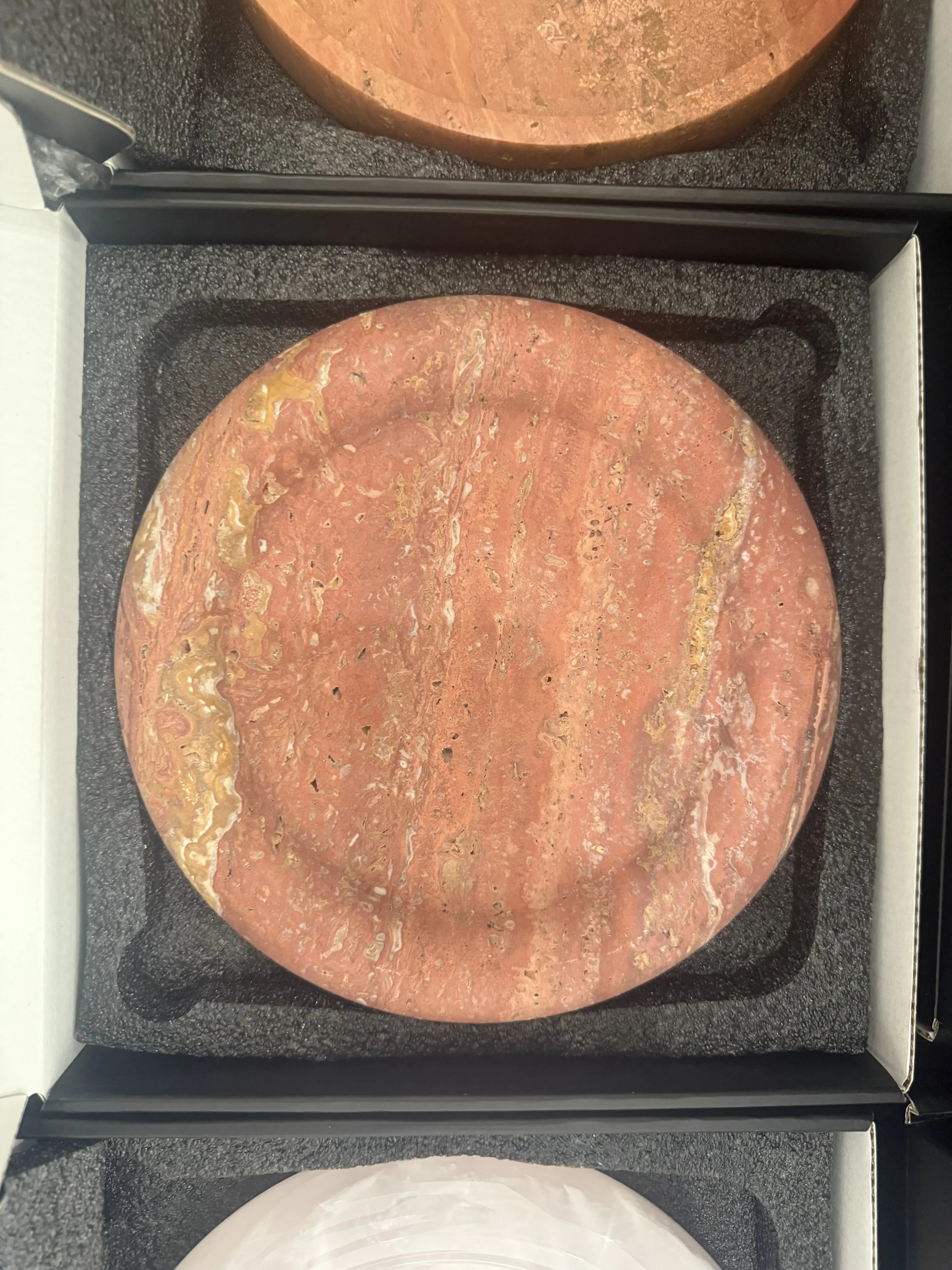 Round Marble Tray – Thickened Natural Red Cave Stone for Cups & Jewelry