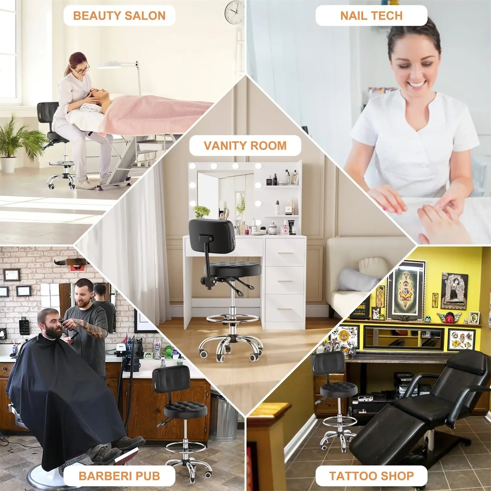 Rolling Stools with Wheels Foot Rest, Backrest Adjustable Height for Office | DYPODTEN