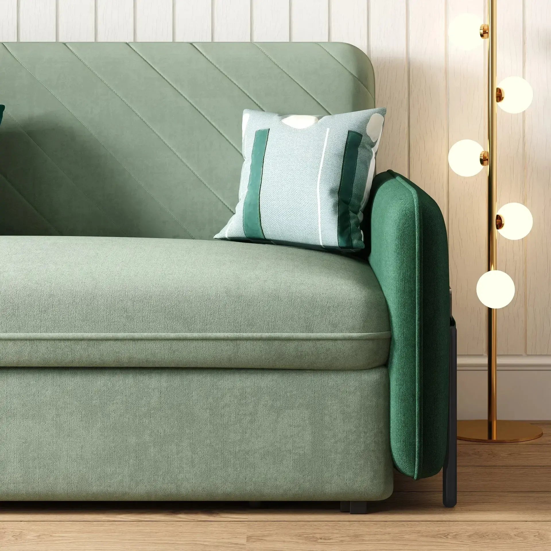 Luxurious velvet fabric detail of sleep sofa by DYPODTEN