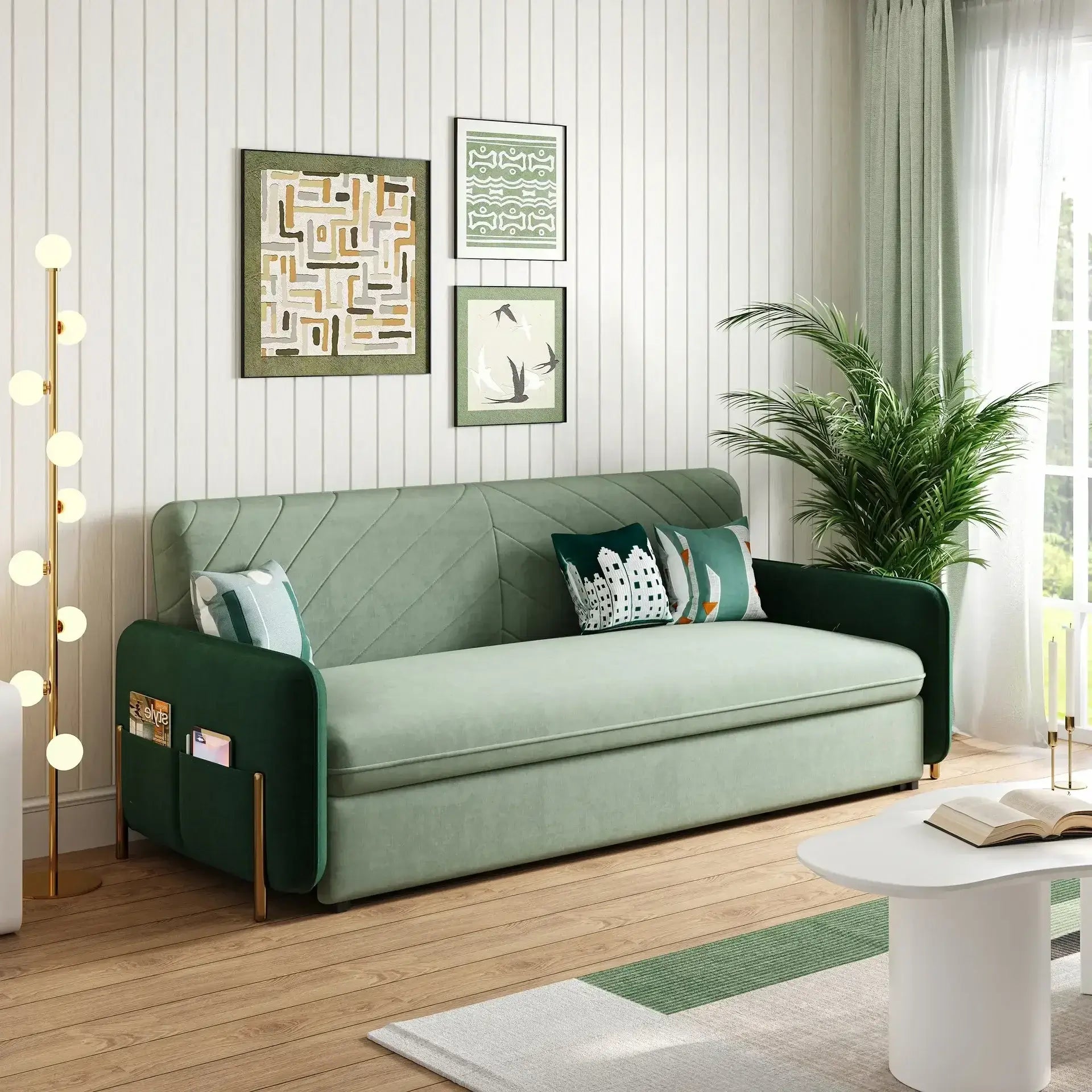 DYPODTEN Velvet Sectional Sleep Sofa Bed with Pull-Out Couch and Storage