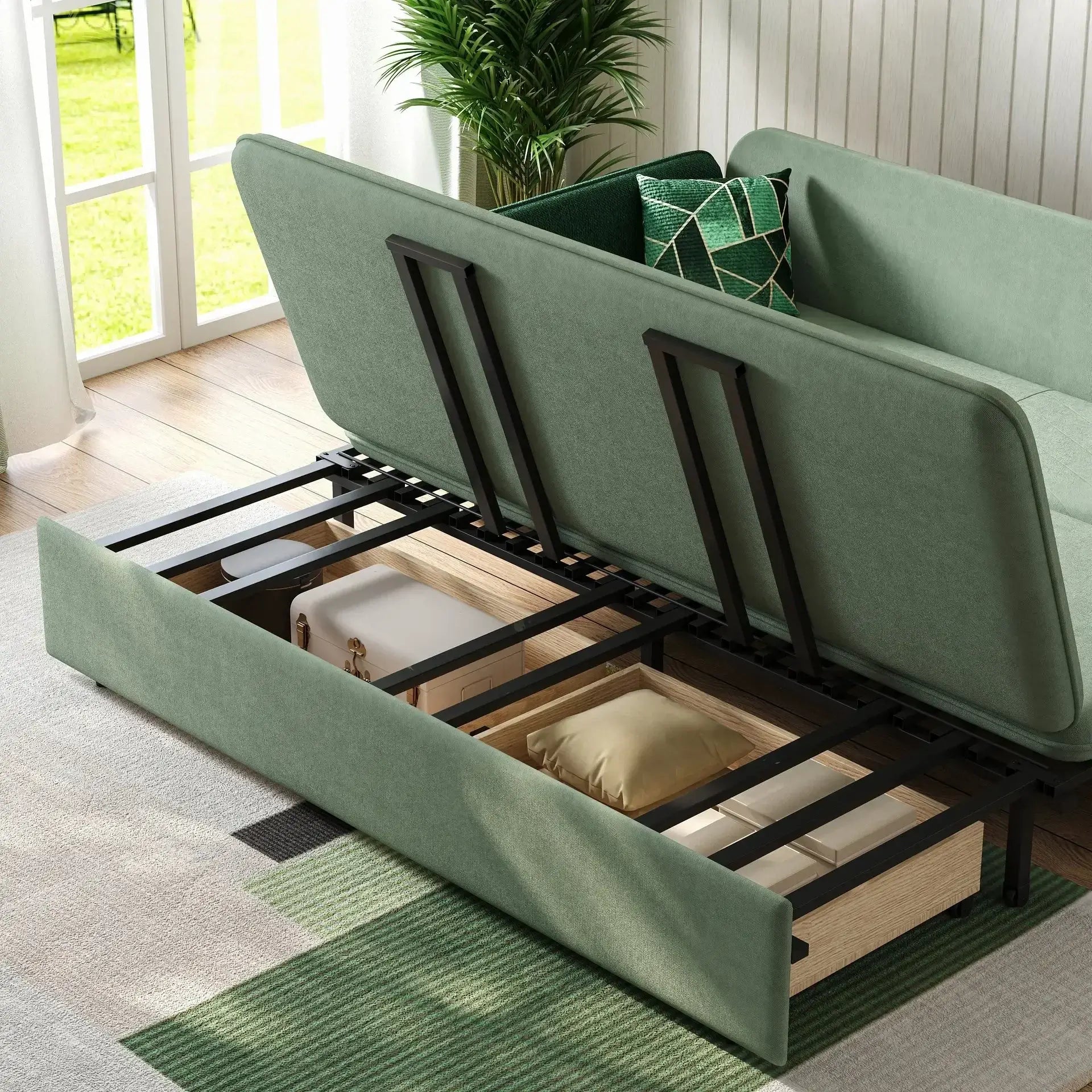 DYPODTEN sleep sofa with pull-out bed and hidden storage drawers underneath