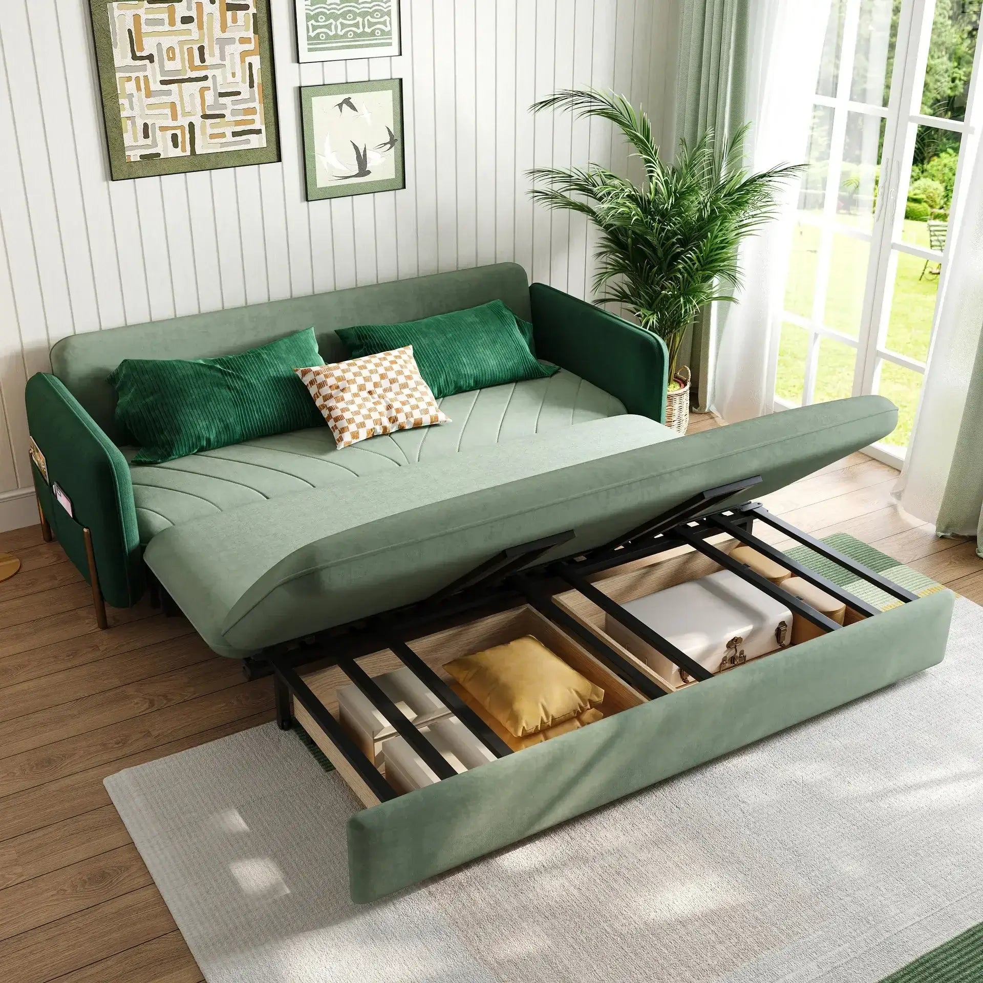 DYPODTEN Velvet Sleep Sofa Bed with Pull-Out Function and Hidden Storage Drawers
