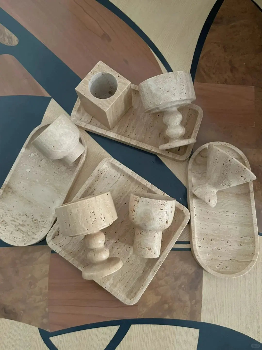 Yellow Cave Stone Marble Tray – Round Decorative Tray for Home & Furniture