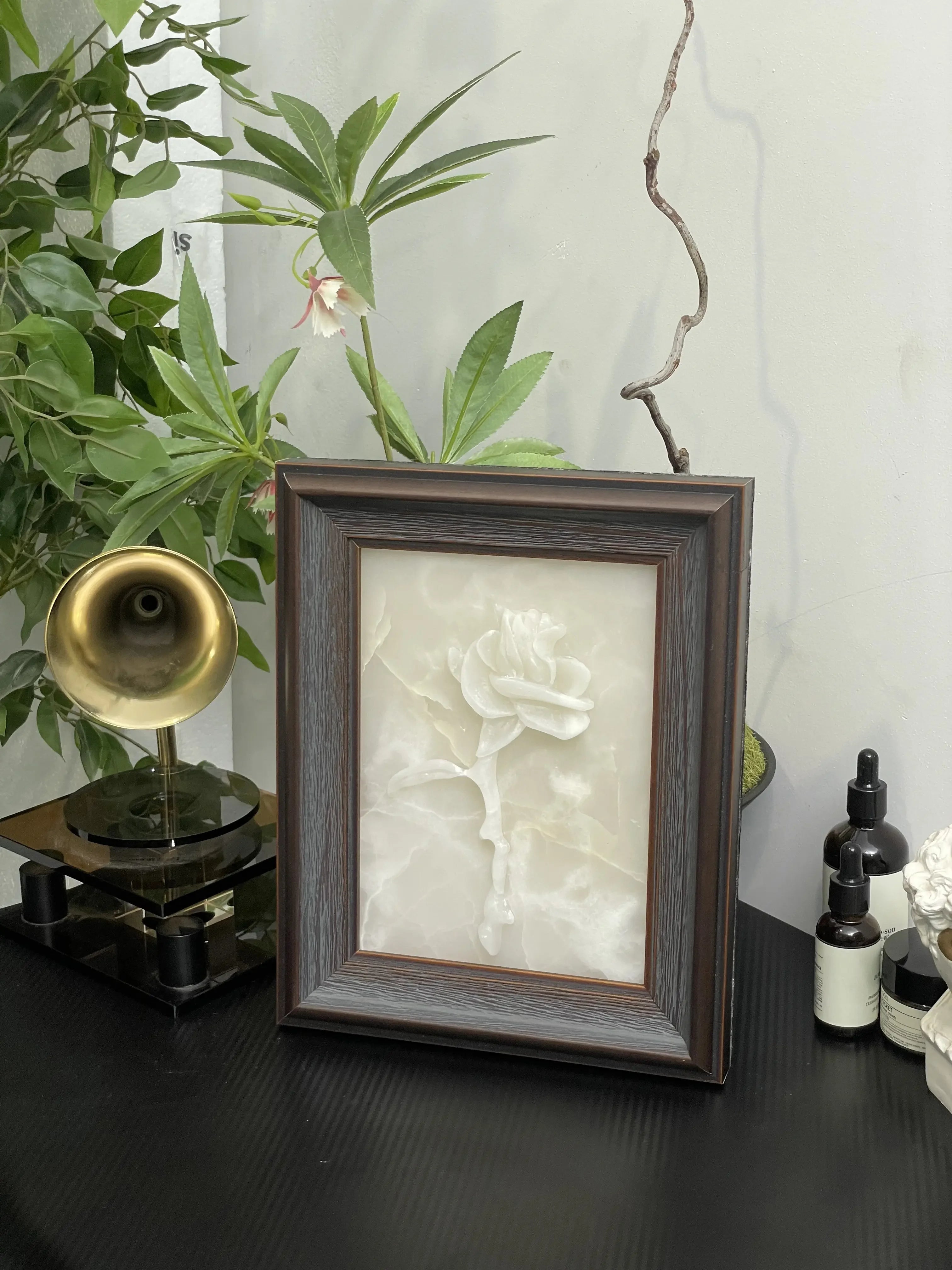 Modern Wall Art Painting - White Jade Rose, Framed for Living Room, Bedroom