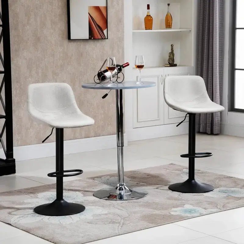White Adjustable Bar Stools with Leather Seat and Curved Backrest for Kitchen Counter and Home Bar | Modern Swivel Bar Chairs with Footrest by DYPODTEN