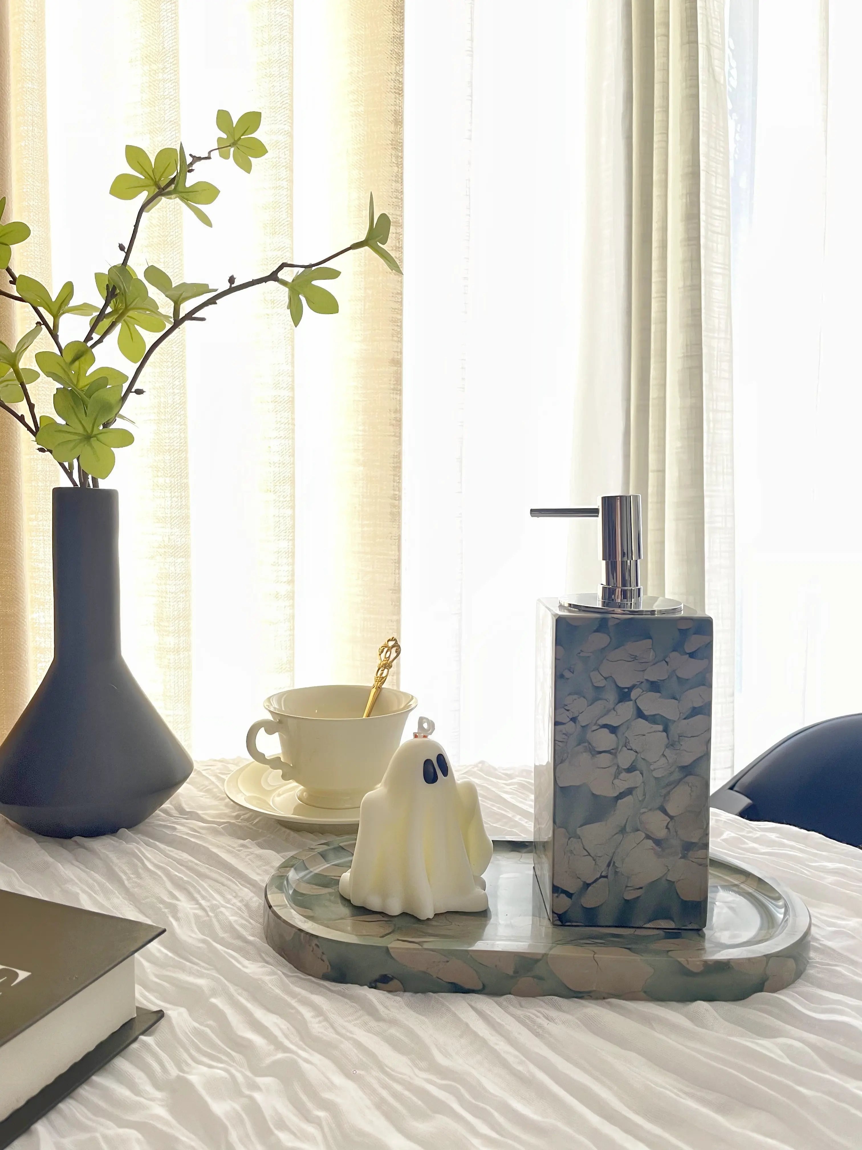 Elegant Marble Hand Sanitizer Dispenser for Table Stand – Lotus Green