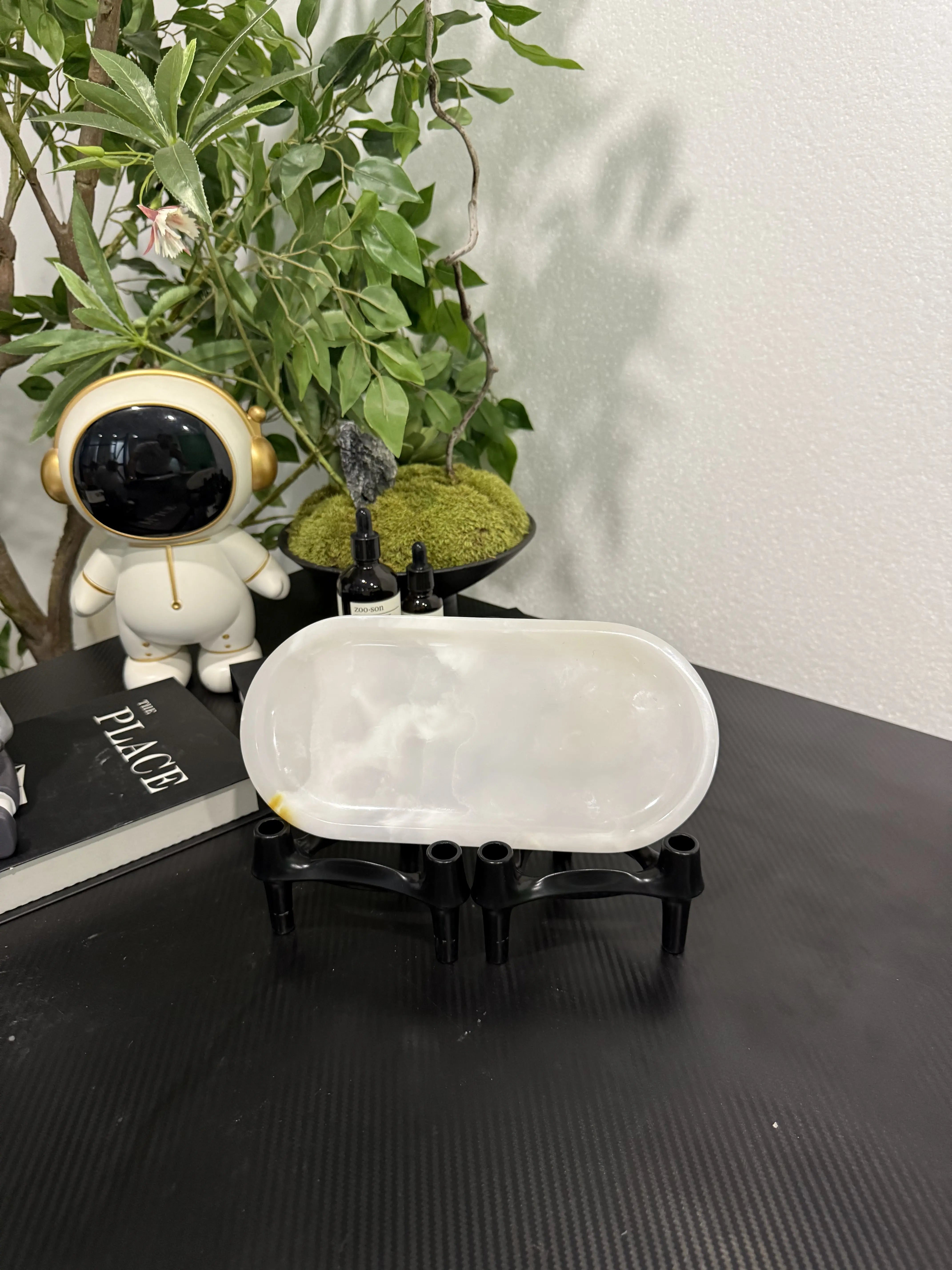 Natural White Jade Marble Tray for Jewelry, Perfume & Home Decor