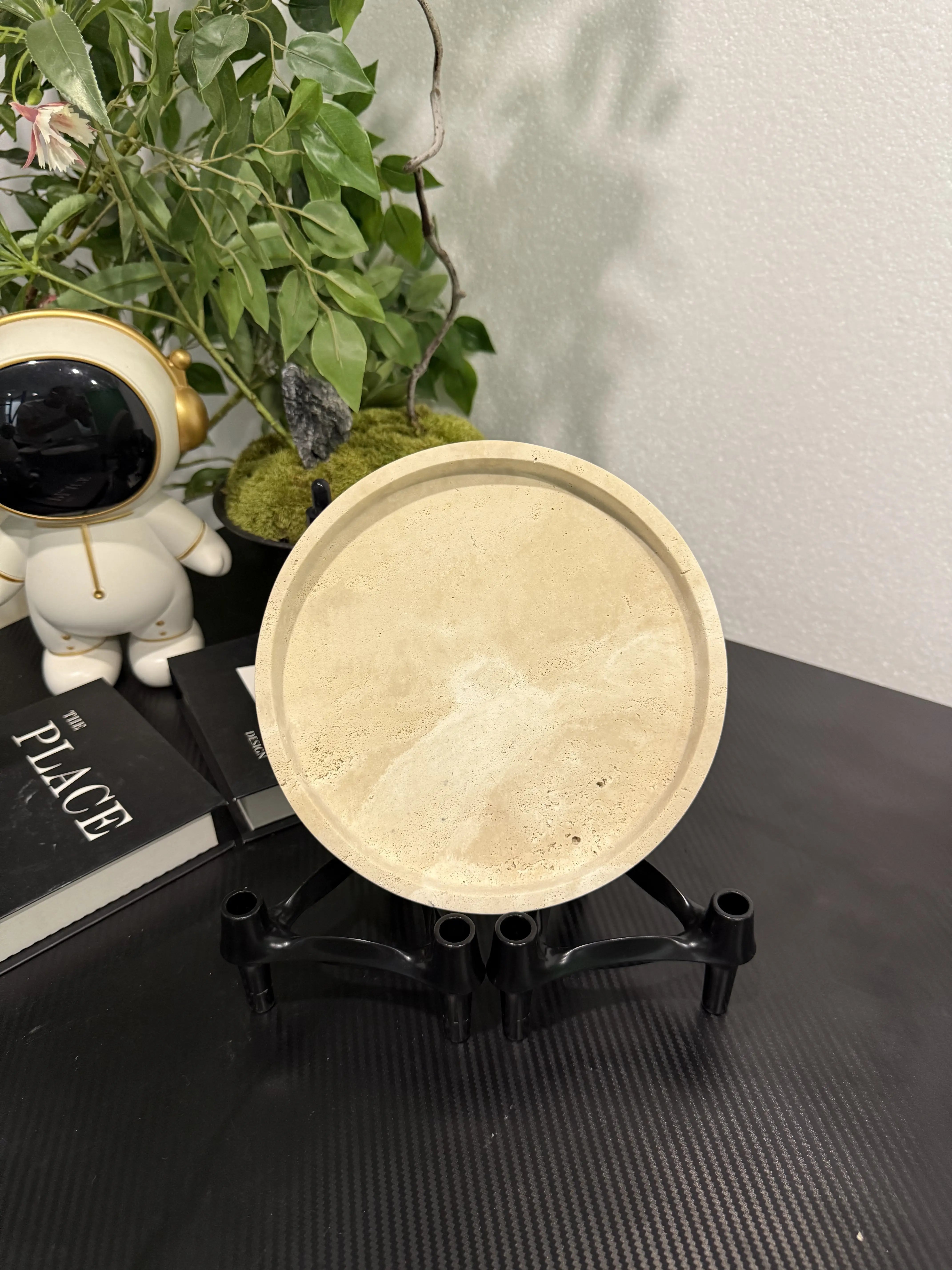 Yellow Cave Stone Marble Tray – Round Decorative Tray for Home & Furniture