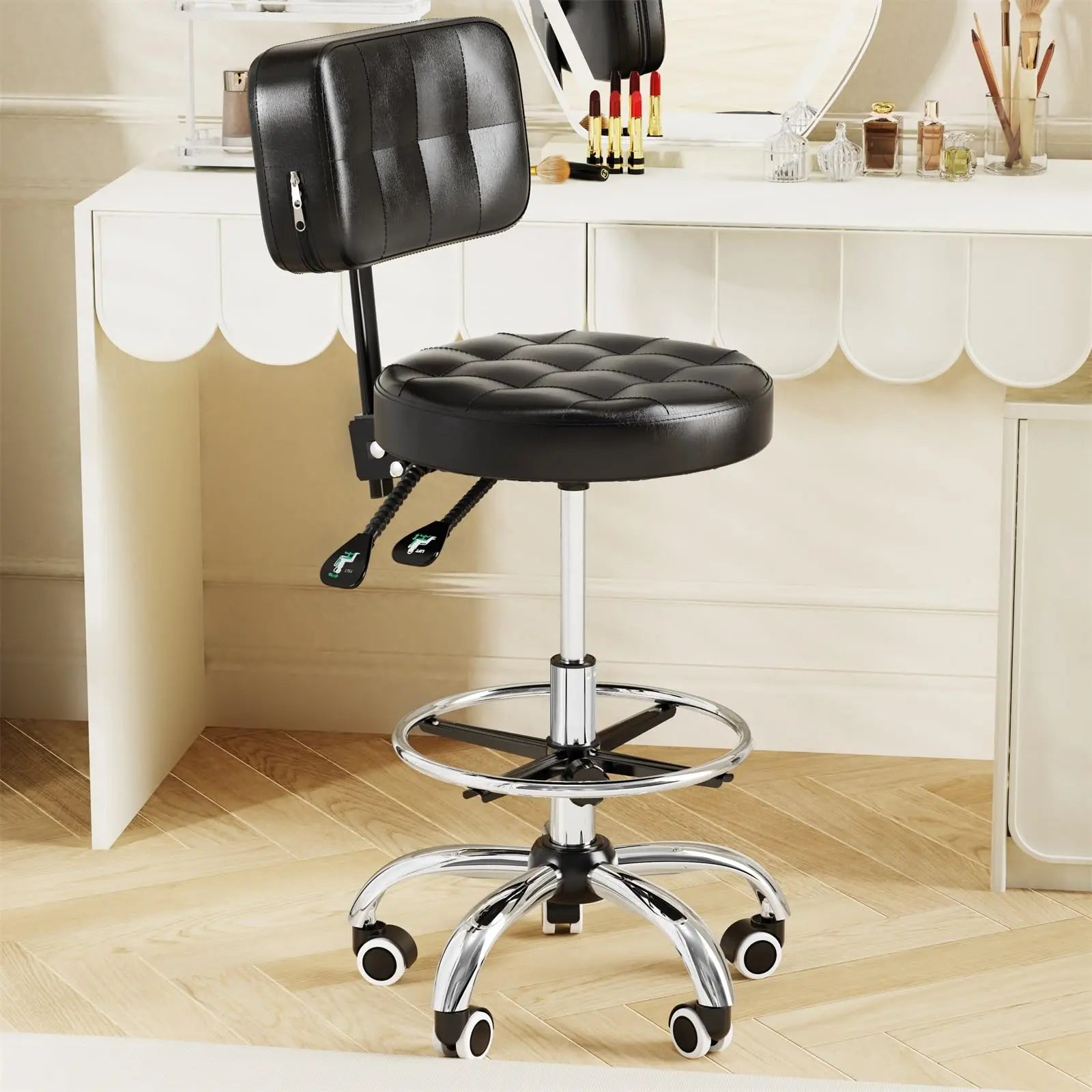 Rolling Stools with Wheels Foot Rest, Backrest Adjustable Height for Office | DYPODTEN