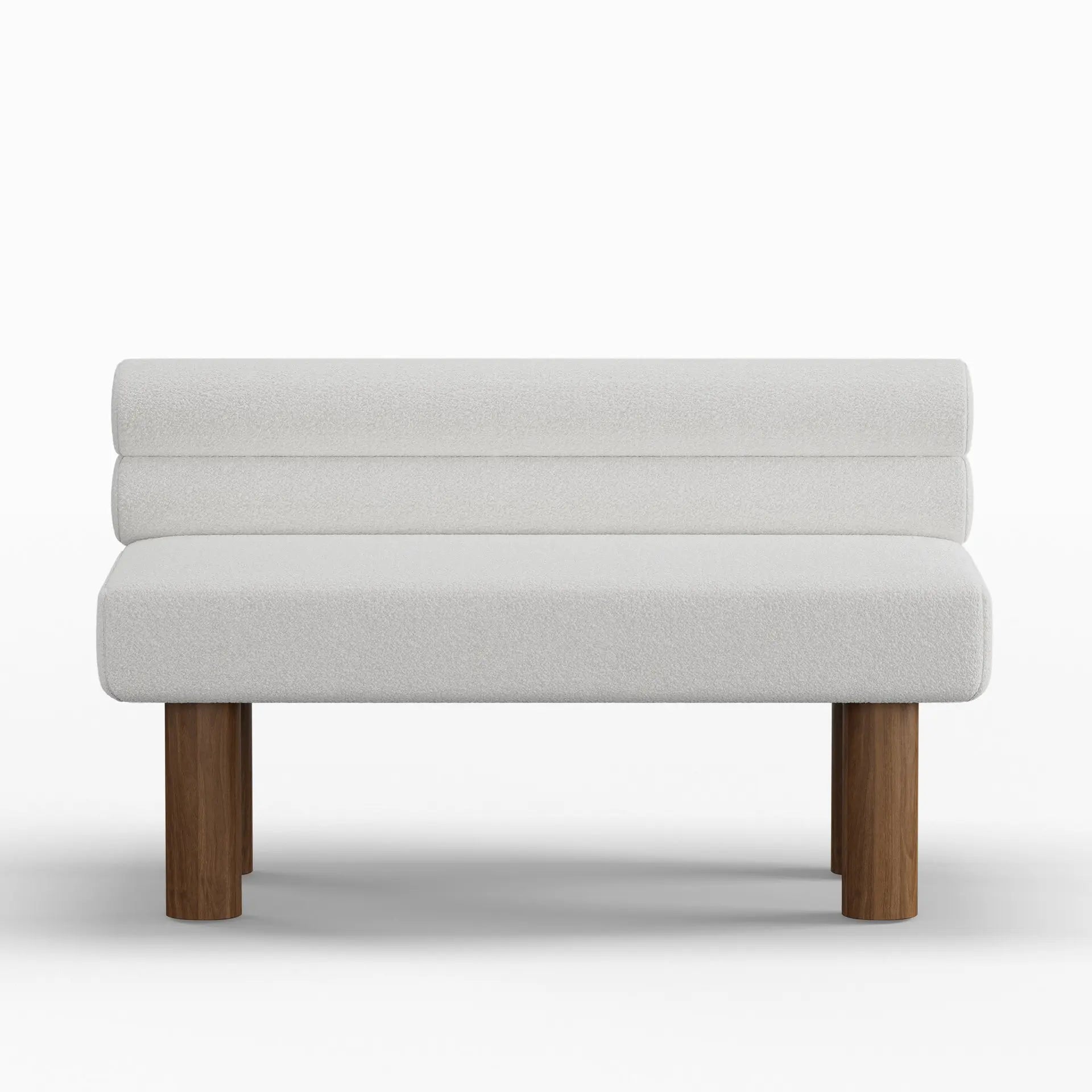 Modern Upholstered Dining Bench with Backrest, Boucle Fabric and Solid Wood Legs by DYPODTEN
