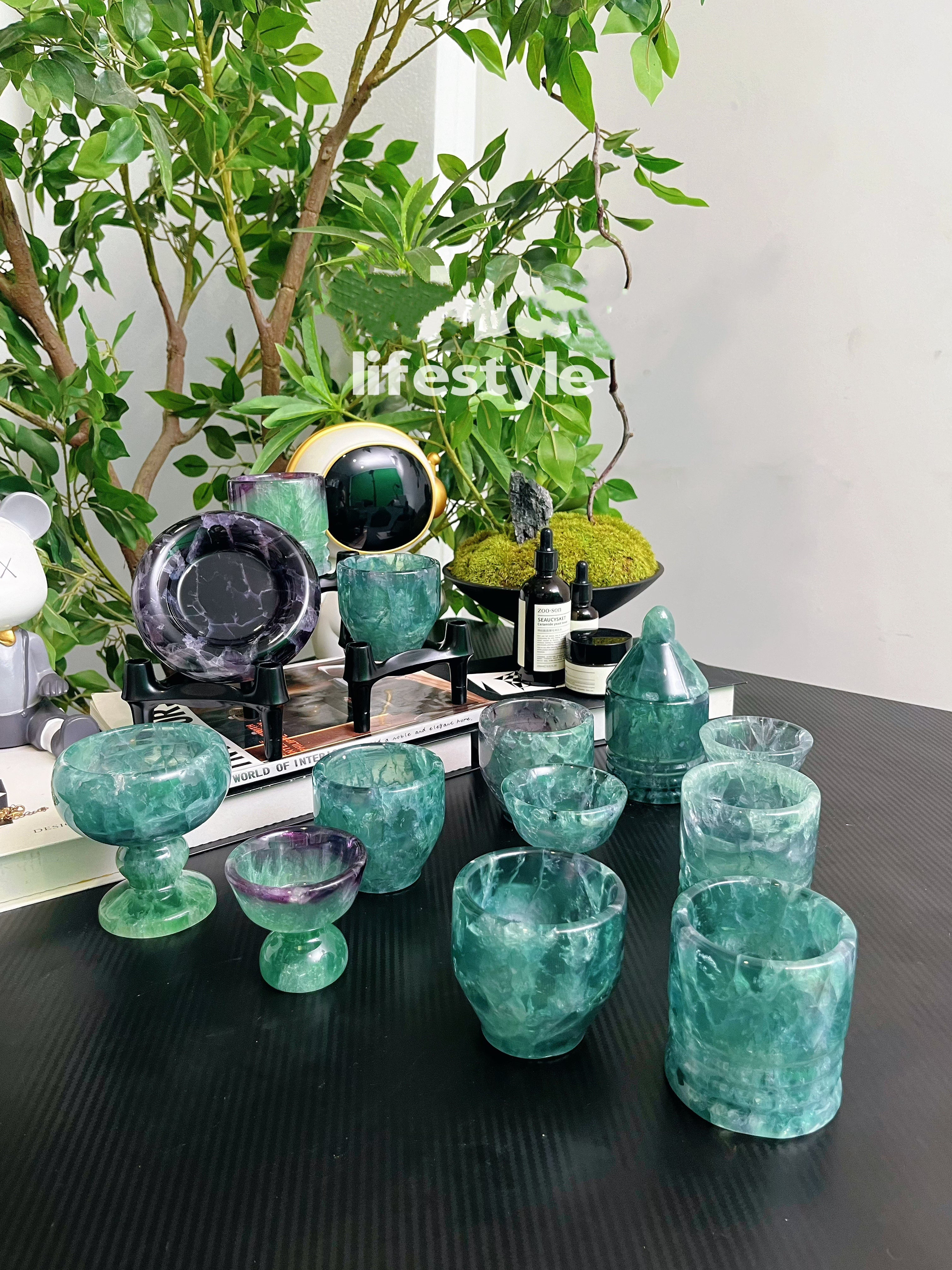 Green Fluorite Candle Holders, Candlesticks With Pillar Candles for Home Decor