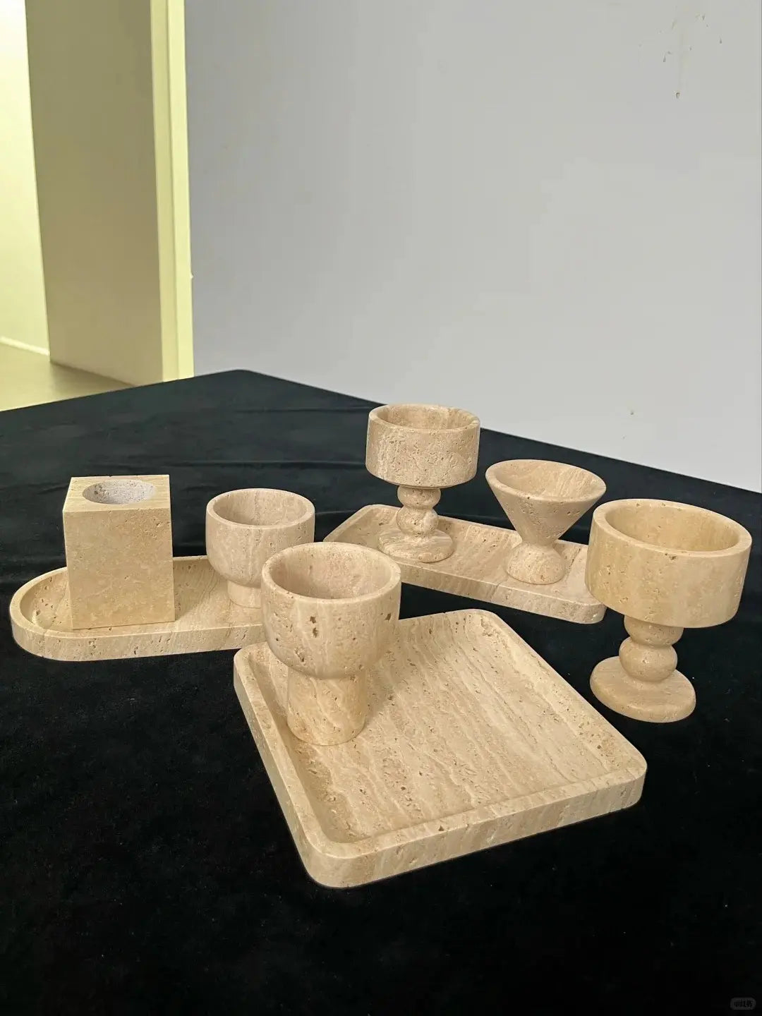 Yellow Cave Stone Marble Tray – Round Decorative Tray for Home & Furniture