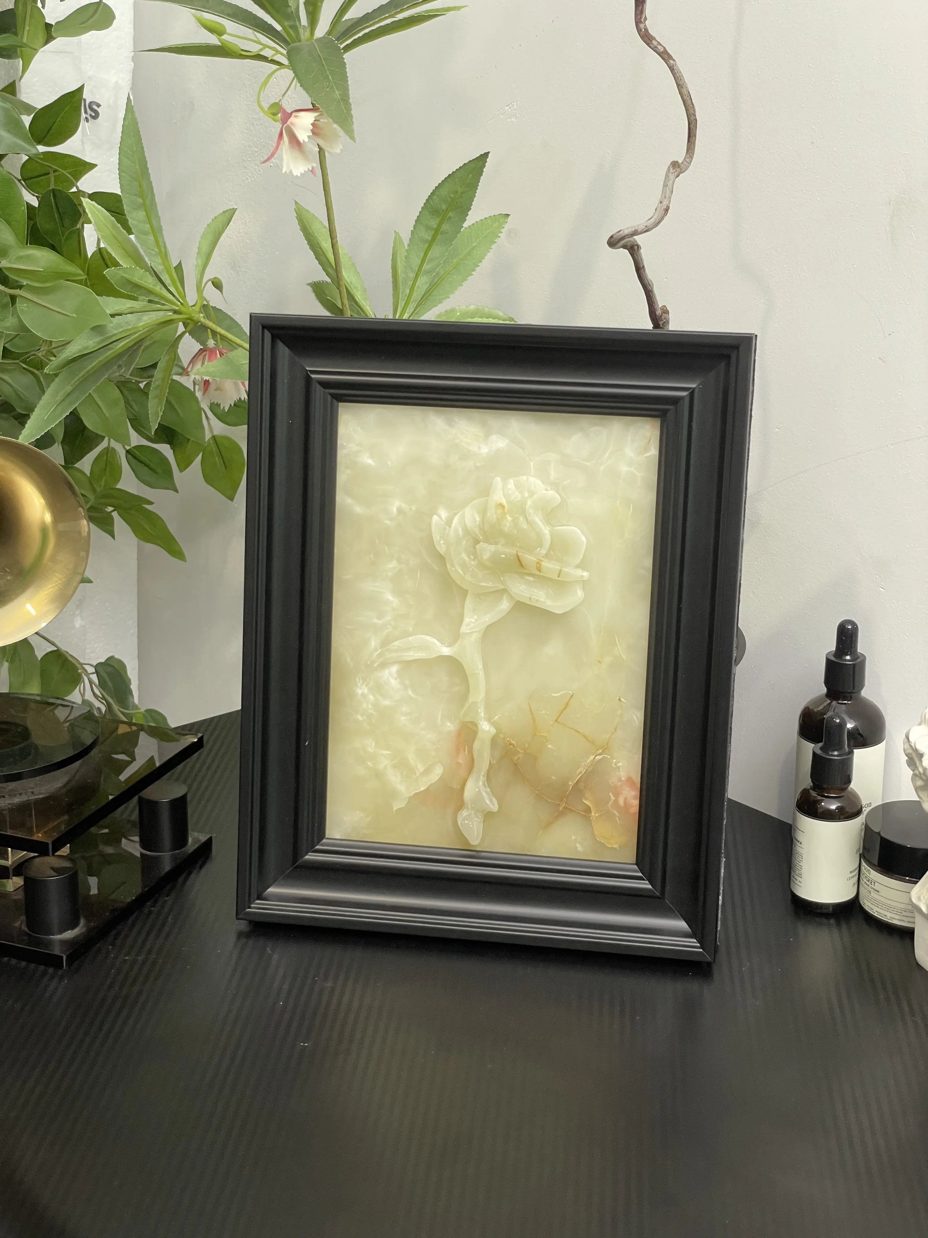 Red Flower Ice Jade Rose Wall Art Decor and Sculpture for Living Room, Bedroom